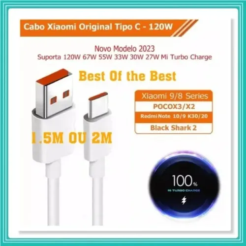 Cabo Carregador Usb Xiaomi Original 120w 6a Turbo Charge 2M