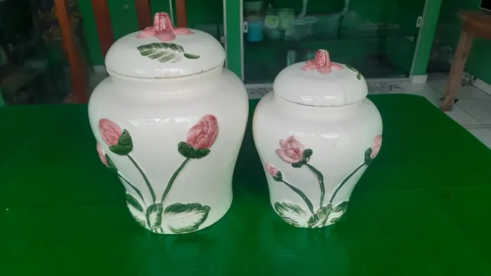 Par de Vasos Decorativos em Cerâmica - Flores