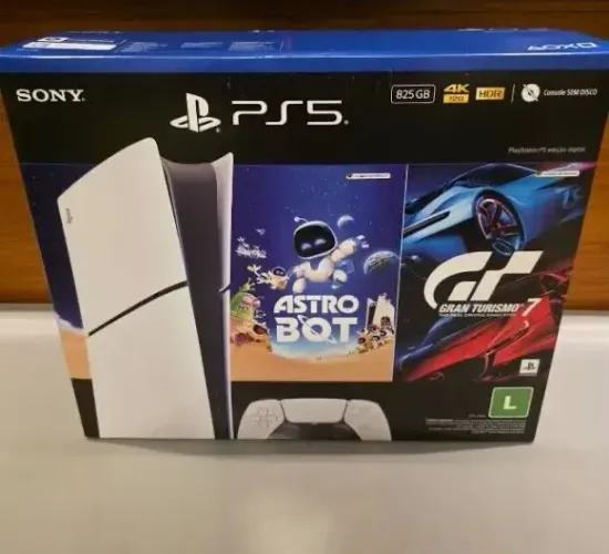 PS5 Slim Digital + Astrobot + Granturismo 7 Novo, Lacrado, NF