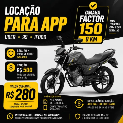 Moto 0km para locação 280/semana