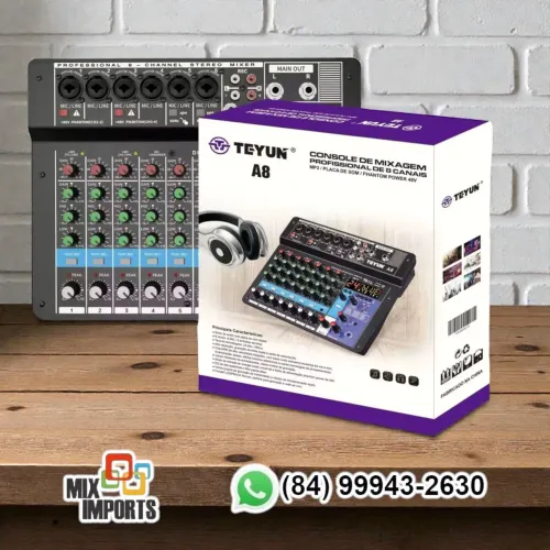 Mesa de som 8 canais c/ Bluetooth Usb Efeitos Interface de áudio Novo