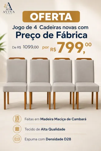 JOGO DE 4 CADEIRAS NOVAS- PREÇO DE FÁBRICA