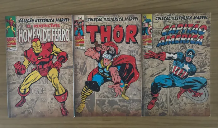 Lote 3 HQs Coleção Histórica Marvel - Homem de Ferro + Thor + Capitão América