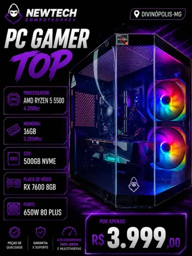 PC Gamer Ryzen 5 5500 4.2Ghz / Mem 16Gb / SSD 500Gb/ RX 7600 8Gb 3-fans (aceito cartão)