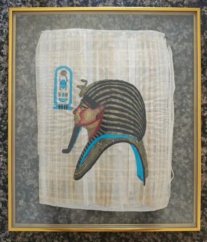 Quadro Papiro Egípcio Tutancâmon Emoldurado Com Vidro 46x53cm