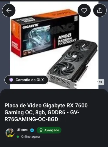 Placa de Vídeo Gigabyte RX7600 Gaming OC, 8gb, GDDR6