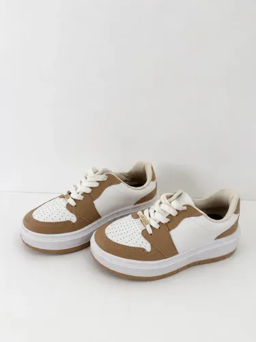 Tênis Vizzano Casual Plataforma Branco e Nude Feminino
