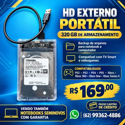HD externo portátil para computadores e vídeo gamesParcelo no cartão
