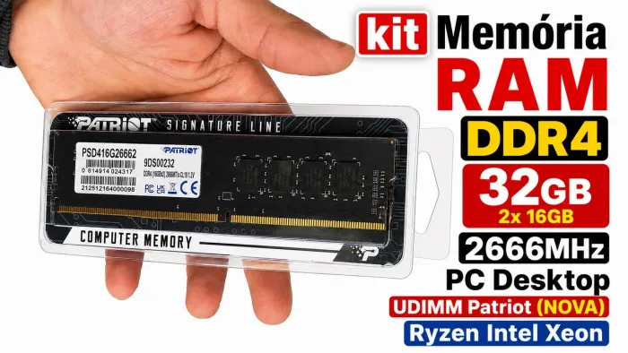 Memória RAM DDR4 32GB 2X 16GB 2666MHz PC Desktop UDIMM Patriot (NOVA) Kit Ryzen Intel Xeon