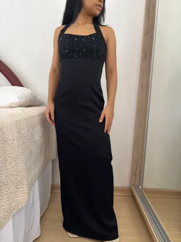 Vestido de festa longo preto classico gala