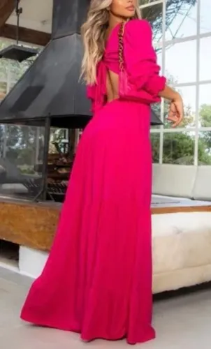 Vestido rosa decorado novo