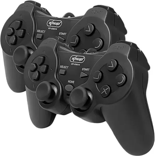 Kit 2 Controles Ps2 Dualshock C/ Fio Knup Gamer Analógico Playstation *ENTREGA GRÁTIS*