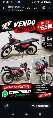 XLR 125 -ANO 2002 VERMELHA PEDAL, TODA CONSERVADA. A CLASSICA VARETADA CONFIANÇA TOTAL.