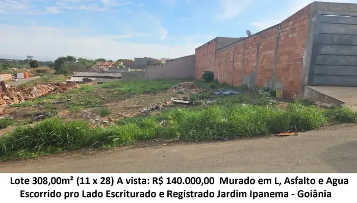 Leia a descrição: Lote 308,00m² (Asfalto e Agua) Jardim Ipanema