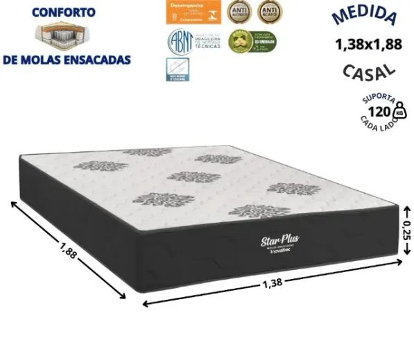 Colchão Casal Molas Pocket Ensacadas Starplus 138X188X25 Inovaflex