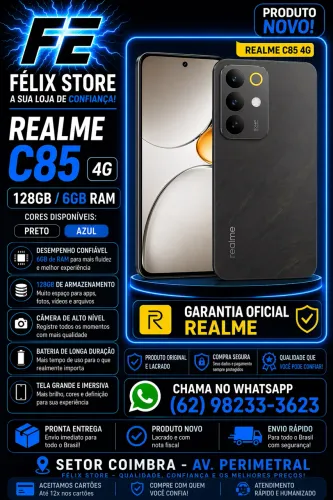 Realme C85 4G 128GB 6GB RAM Preto/Azul | Garantia Realme | FÉLIX STORE Goiânia