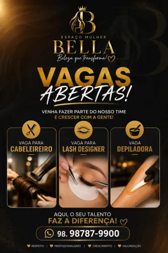 Vaga para cabeleireiro depiladora lash designer