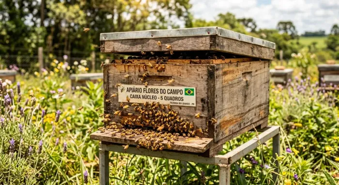 Caixa nucleo de pinus com 5 quadros