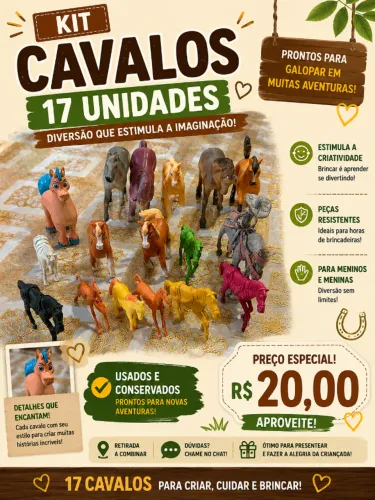 Kit 17 Cavalos de Brinquedo - Miniaturas Infantis