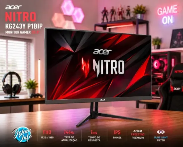 Monitor Gamer Acer Nitro 23,8" FHD 144Hz IPS 1ms VRB FreeSync Premium HDMI DisplayPort