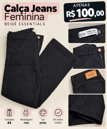 Calça Jeans Feminina Preta BEIDÊ Essentials - Tamanho 44