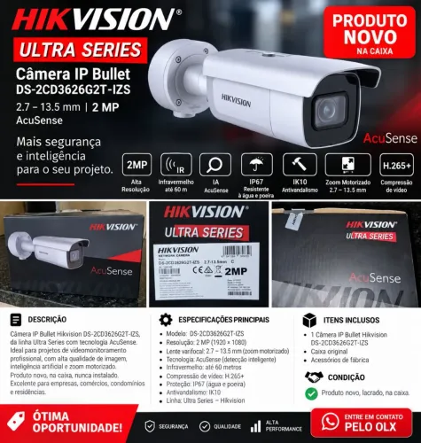 Câmera IP Hikvision DS-2CD3626G2T-IZS - 2MP AcuSense