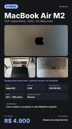 MacBook Air M2 13" 8GB 256GB Meia-noite