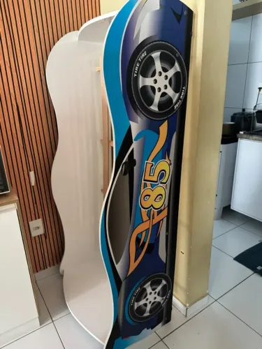 Cama infantil Montessori Carro azul + colchão novo ortobom