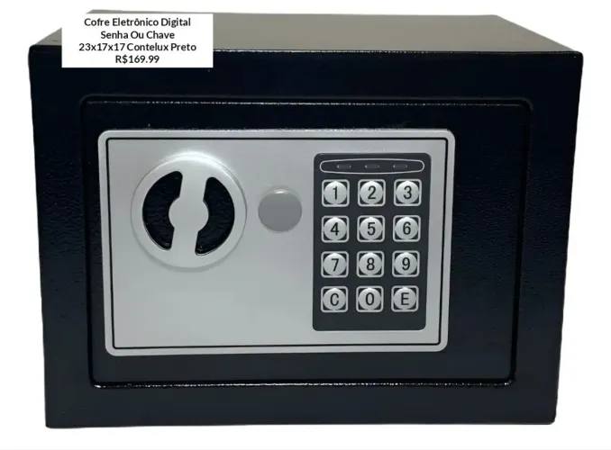 Cofre Eletrônico Digital Senha Ou Chave<br>23x17x17 Contelux Preto