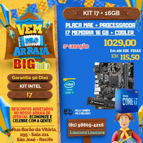 Kit Placa Mae H61 + Processador i7 1155 + 16GB ddr3 - Em ate 10x Fixas