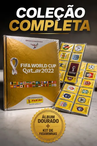 Álbum Copa do Mundo Catar 2022 Capa Dura Dourada + Kit Completo de Figurinhas
