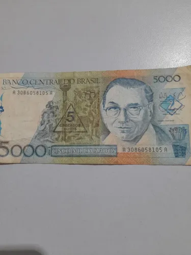 Cédula 5000 Cruzeiros carimbada 5 Cruzados novos