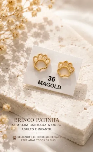 Brinco Patinha Banhado a Ouro ? Delicado e Lindo
