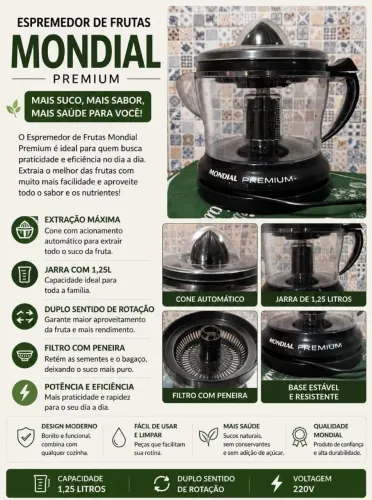 Espremedor de Frutas Mondial 1,25l Premium