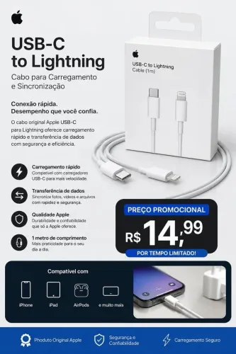 ? CABO USB-C PARA LIGHTNING ? PRATICIDADE NO SEU DIA A DIA!
