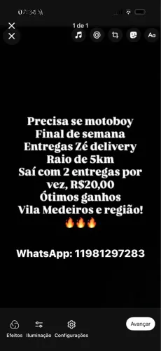 Motoboy Zé delivery zona norte adega
