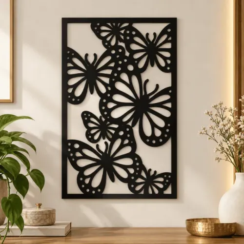 Quadro Decorativo Mdf Borboletas Vazadas Em Painel Vertical