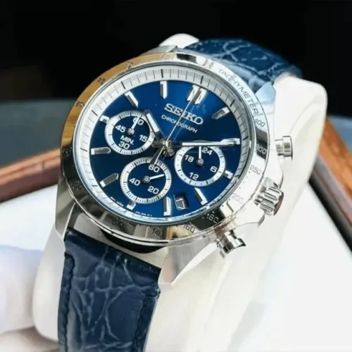 Relógio Seiko Spirit Chronograph SBTR019 Azul Couro