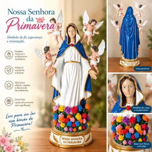 Imagem Nossa Senhora Da Primavera com Anjos e Flores 26cm