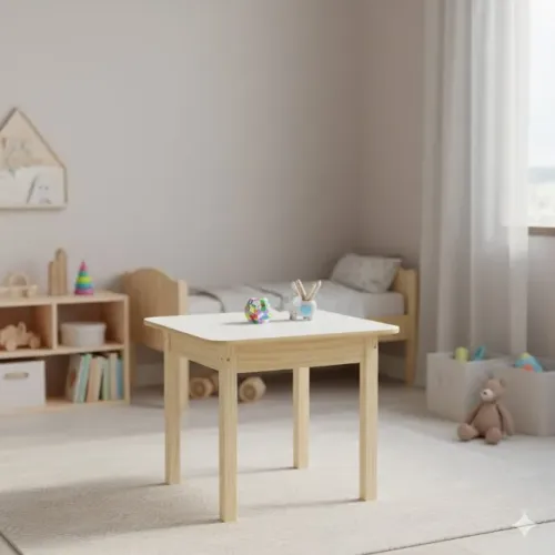 Mesa Infantil De Madeira Sem Pintura Com Tampo De Mdf Branco