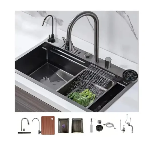 Cuba Multifuncional Inox Para Cozinha Com Acessórios Cor Grafite NK80461