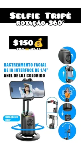 Tripé de selfie com rotação 360