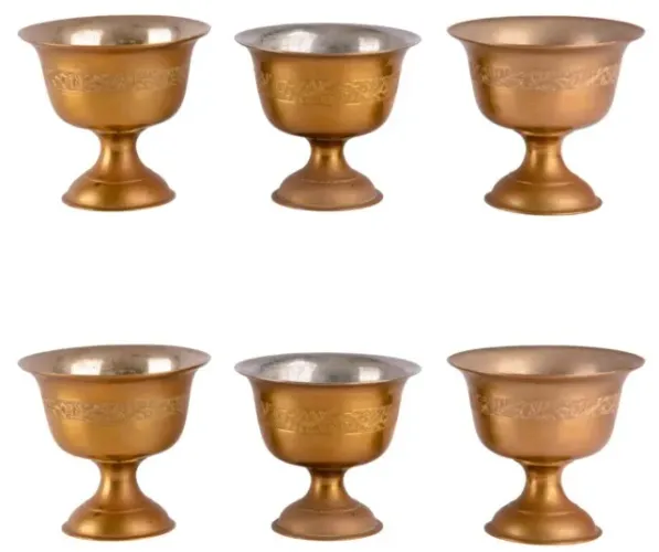 Conjunto seis taças para sorvete em bronze indiano dourado trabalhado em baixo relevo