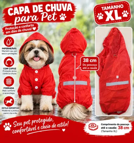 CAPA DE CHUVA PARA PET - VERMELHA - TAMANHO XL