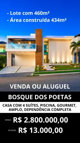 Casa no Bosque dos Poetas com fino padrão de acabamento, piscina, 4 suítes, etc.