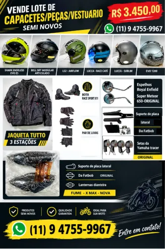 Kit de capacetes/vestuário/peças para motos