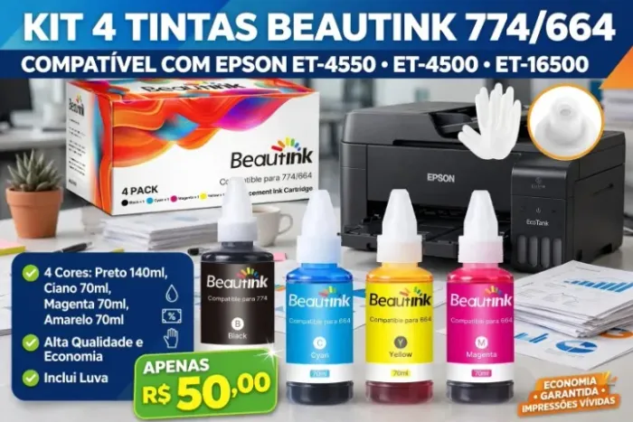 Kit 4 Tinta Para Epson Para Epson 774/664 Para Et-4550/et-4500/ET-16500 Colors
