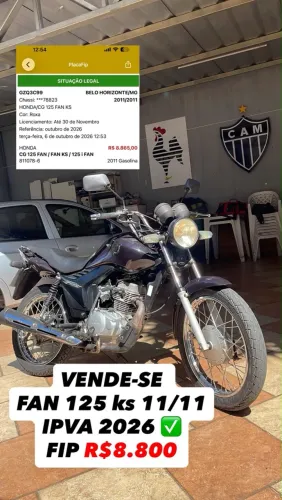 Honda CG 125 Fan KS 2011 Roxa - IPVA 2026 Pago