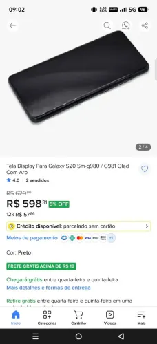 Tela display para Galaxy S20