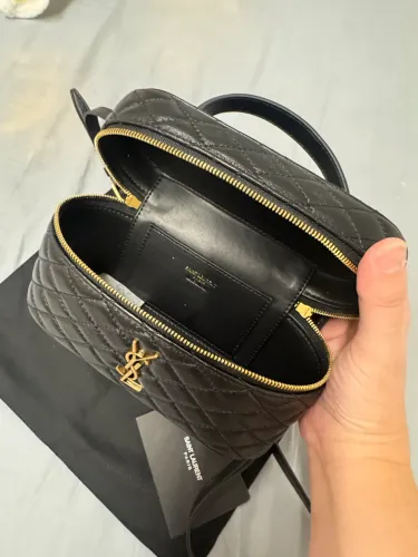 Bolsa inspiração Yves Saint Laurent couro preto legítimo modelo mini gaby 